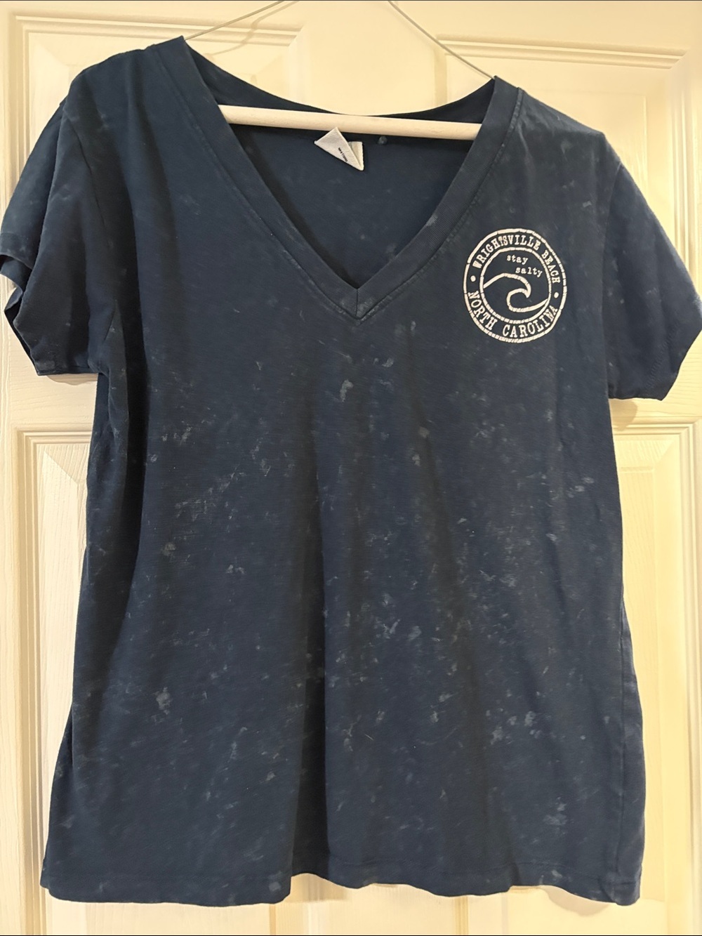 Women's Navy V-Neck Short Sleeve Tee with Coastal Emblem